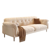 Modern white velvet living room sofa with stainless steel legs, measuring 88.98 inches